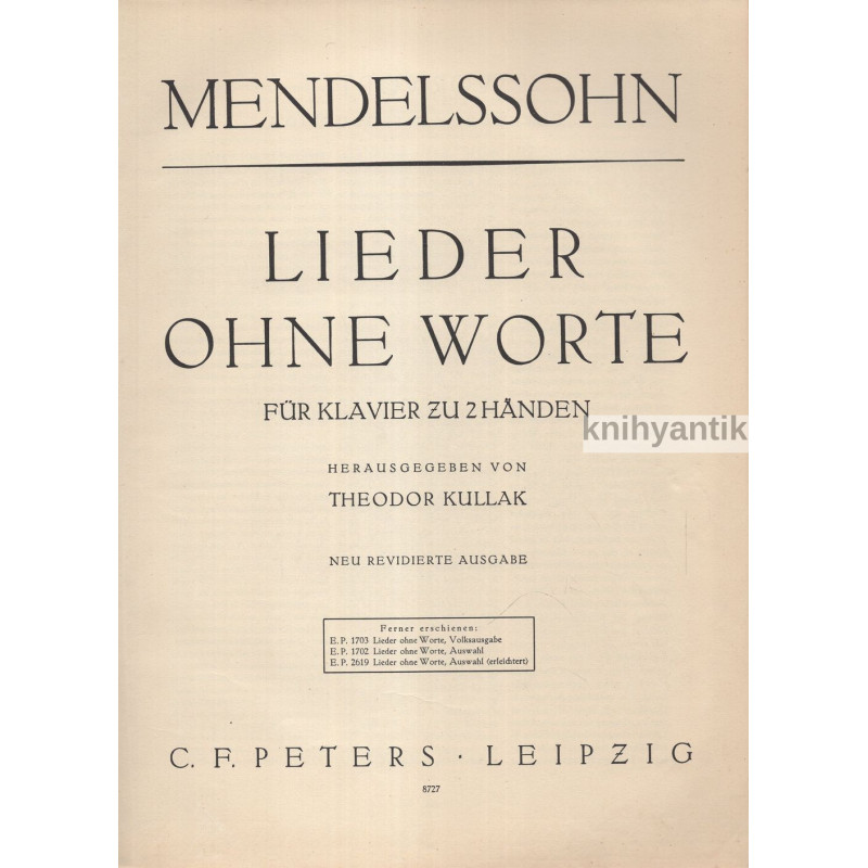 Mendelsson - Lieder ohne Worte für Klavier zu 2 Händen Op. 19, No. 1